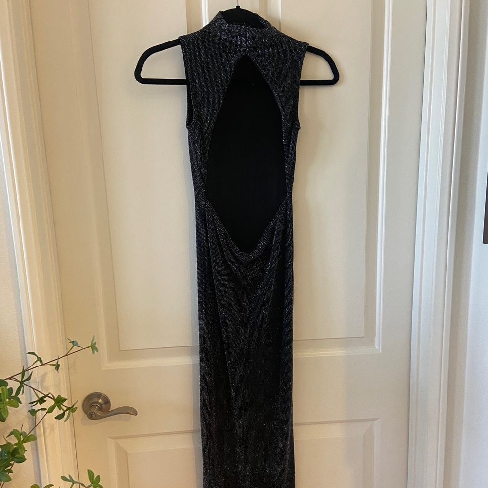 Alix NYC Strapless Asymmetrical Open Back Stretch Dress Black Size XS Glitter - Picture 2 of 6